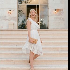 LoveShackFancy White Pamela Dress One Shoulder Lace Floral Midi Dress